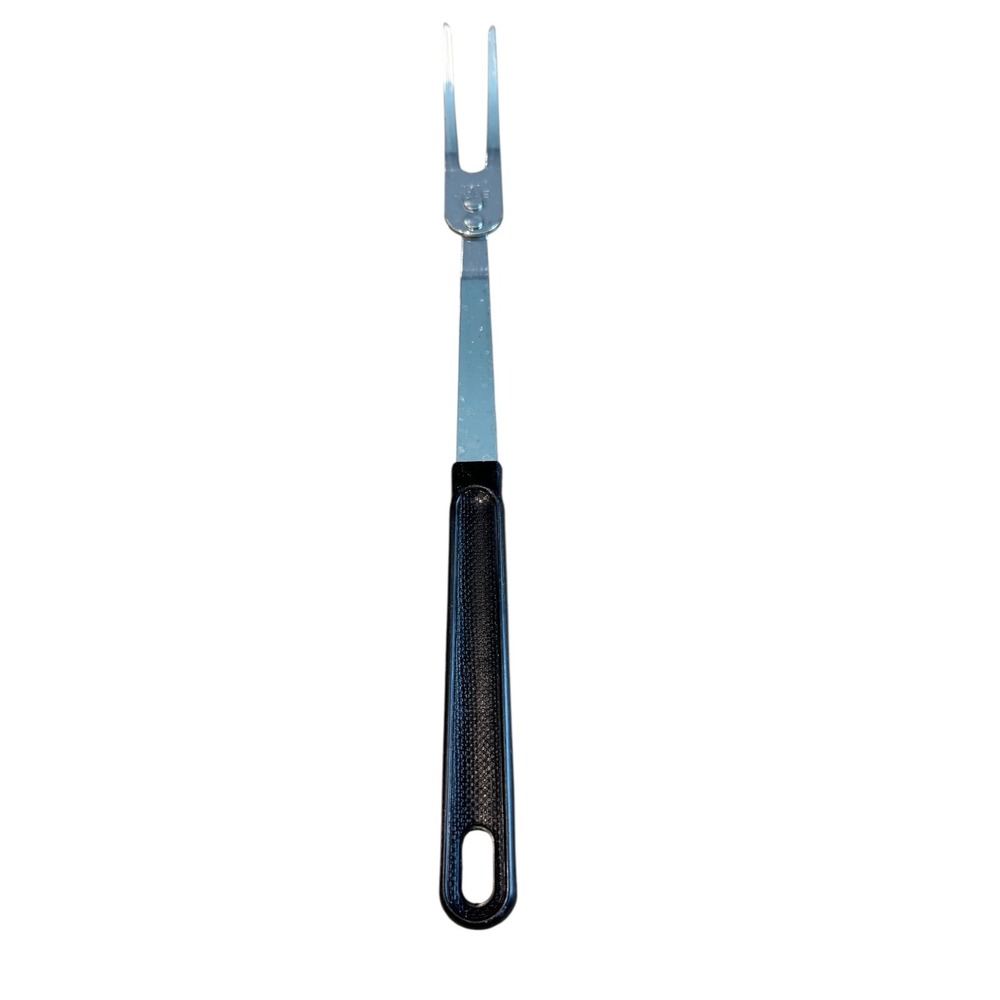 Vintage EKCO USA Stainless Steel Meat Carving Fork Black Textured Handle 10 inch